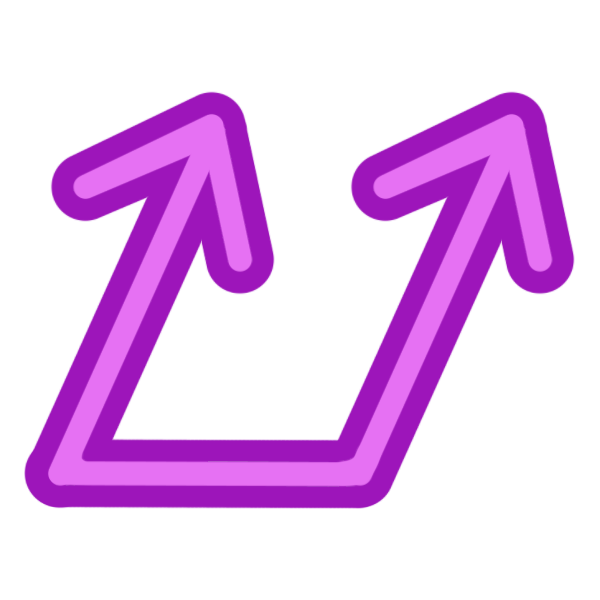 a glyph for the letter L in two toned magenta. It is an arch with a vertical line drawn through it 